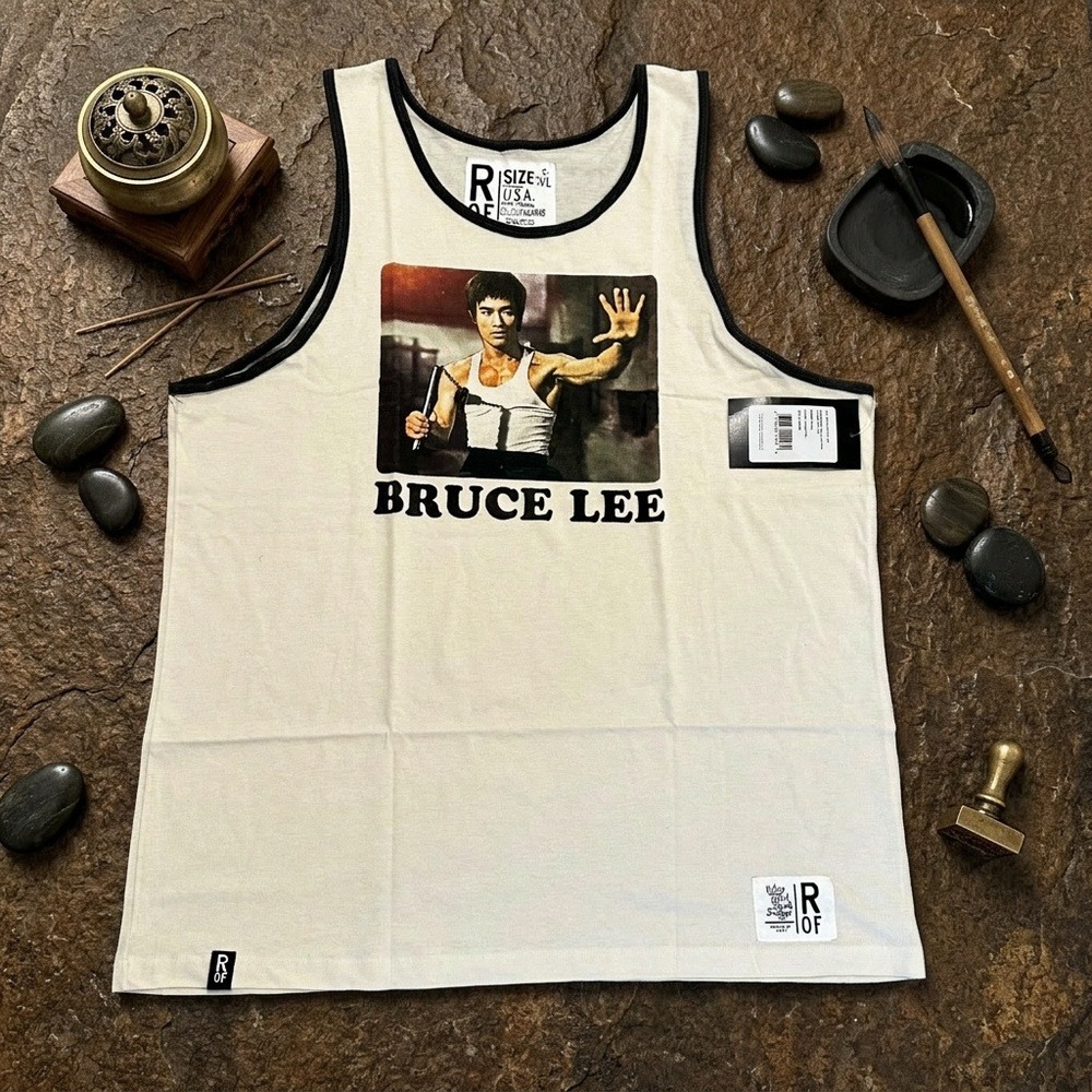 Roots Of Fight Bruce Lee Photo Tank Top Vintage White Ringer Mens XXL 2XL NWT